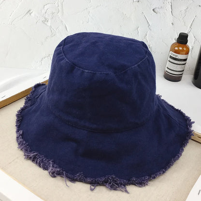 Bucket Hat Women Men Summer Fishing Hats Girls Casual Fishermen Cap Washed Denim Tassel Brim Kpop Hip Hop Bucket Hat Female
