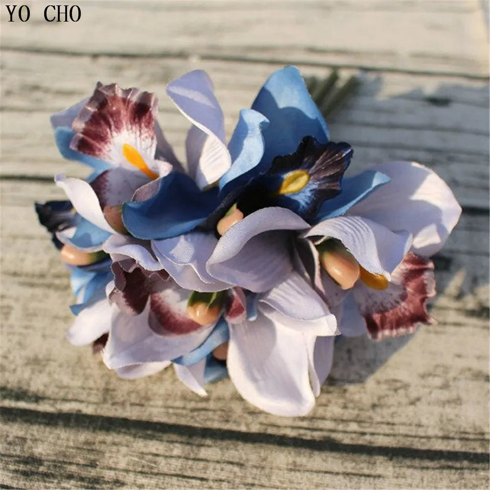 7 head wedding decoration mariage Orchid artificial flower decorative silk voilet bridal bouquet home decoration accessories