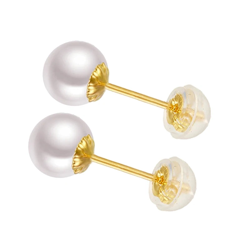 Sinya Au750 Fine Jewelry Women Girls Mum Best Gift Classical 18k Gold Natural Perfect Round Pearls High Luster Stud Earring