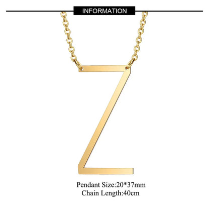 Large Initial Necklace 100% Stainless Steel Jewelry Big Letter Necklace A-Z Gold Color Necklace Monogram Necklace Gifts