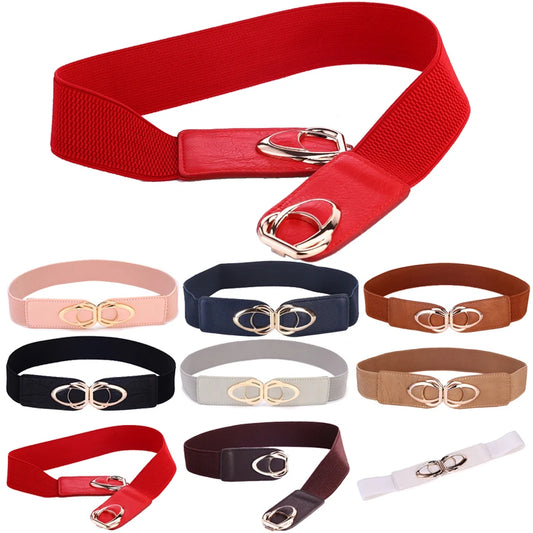 Women's Elastic Stretch Belt with Clasp Alloy Buckle Waist Cinching Waistband Fashion Waist Cinch 4.0cm Wide