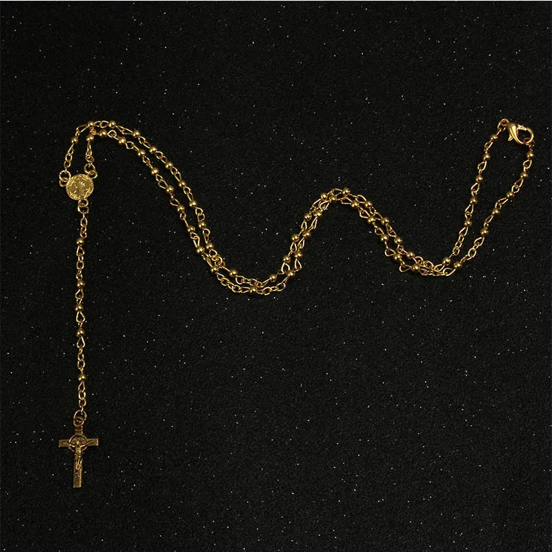Catholic necklace wholesale stainless steel beads cross pendant necklace chain rosary necklace and pendant religious necklace