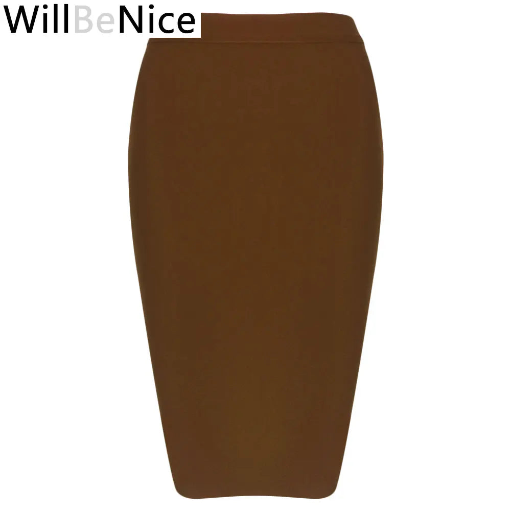 Willbenice Sexy Office Bandage Skirts Nude Purple White Bodycon Slim Womens Knee Length Hot Pink Fuchia Black Pencil Maxi Skirts