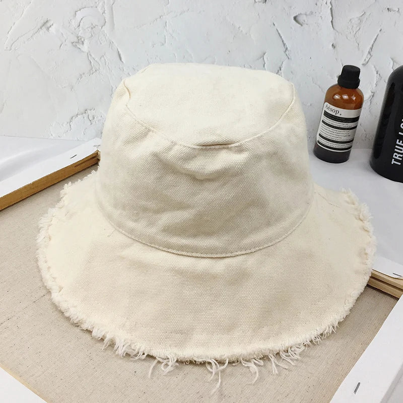 Bucket Hat Women Men Summer Fishing Hats Girls Casual Fishermen Cap Washed Denim Tassel Brim Kpop Hip Hop Bucket Hat Female