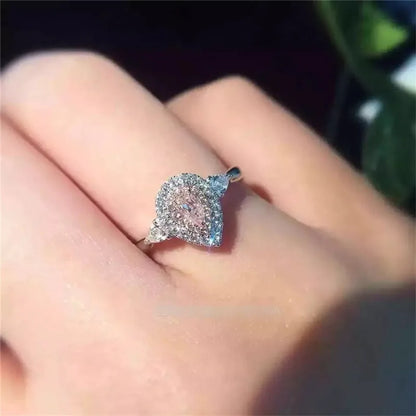 CC Fine Jewelry Rings For Women Fashion Pink Water Drop Love Engagement Bride Wedding Gift Ring Anillo CC585