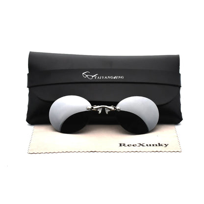 2024 Clip On Nose Sunglasses For Men Brand Designer Retro Hacker Empire Matrix Morpheus Rimless Round Sun Glasses UV400 Shade