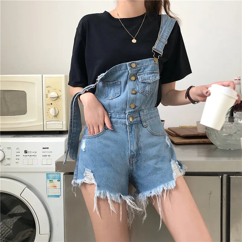 Women's Denim Overalls, Female Jumpsuit, Denim Rompers, Playsuit, Straps, Shorts, Fashion