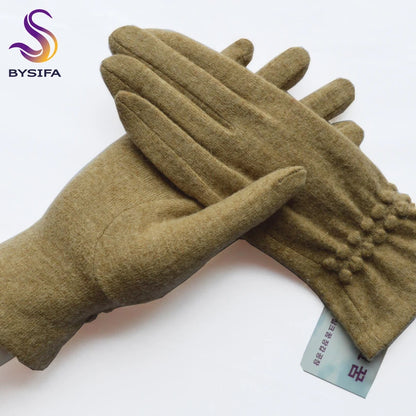 [BYSIFA] Winter Cashmere Wool Gloves Women New Soft Elegant Mittens Gloves Top Grade Thick Warm Touch Screen Ladies Gray Gloves