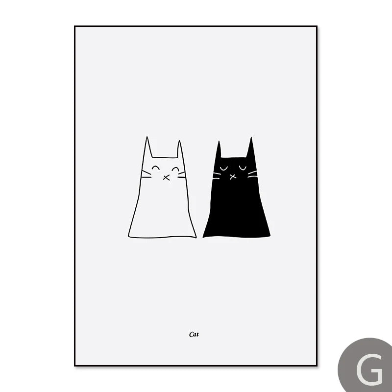 Cats Love Line Canvas Painting Minimalist Decorative Art Print Poster Nordic Black White Wall Picture Decor Nursery Kids Room