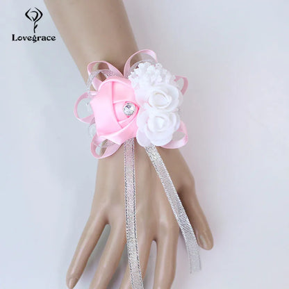 Lovegrace Wrist Corsages Bracelet Rose Artificial Flowers on the Wrist Bridesmaids Bracelet Marriage Bridal Hand Flower Wedding