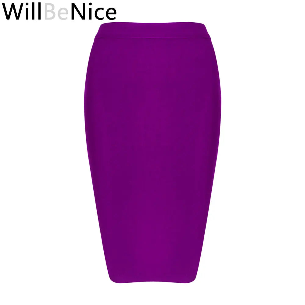 Willbenice Sexy Office Bandage Skirts Nude Purple White Bodycon Slim Womens Knee Length Hot Pink Fuchia Black Pencil Maxi Skirts