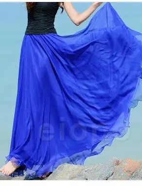 1pcs/lot bohemian style woman beach long skirt summer chiffon candy color long skirt casual skirt free size