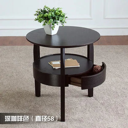 Living Room Small Round Wooden Table with Drawer,Simple Sofa Side Table, Coffee Tea Table