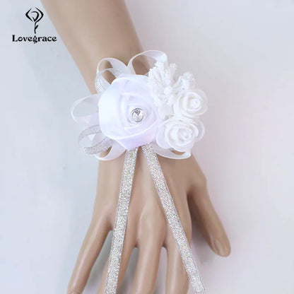 Lovegrace Wrist Corsages Bracelet Rose Artificial Flowers on the Wrist Bridesmaids Bracelet Marriage Bridal Hand Flower Wedding