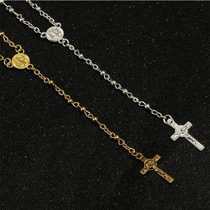 Catholic necklace wholesale stainless steel beads cross pendant necklace chain rosary necklace and pendant religious necklace