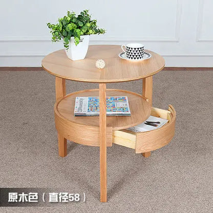 Living Room Small Round Wooden Table with Drawer,Simple Sofa Side Table, Coffee Tea Table