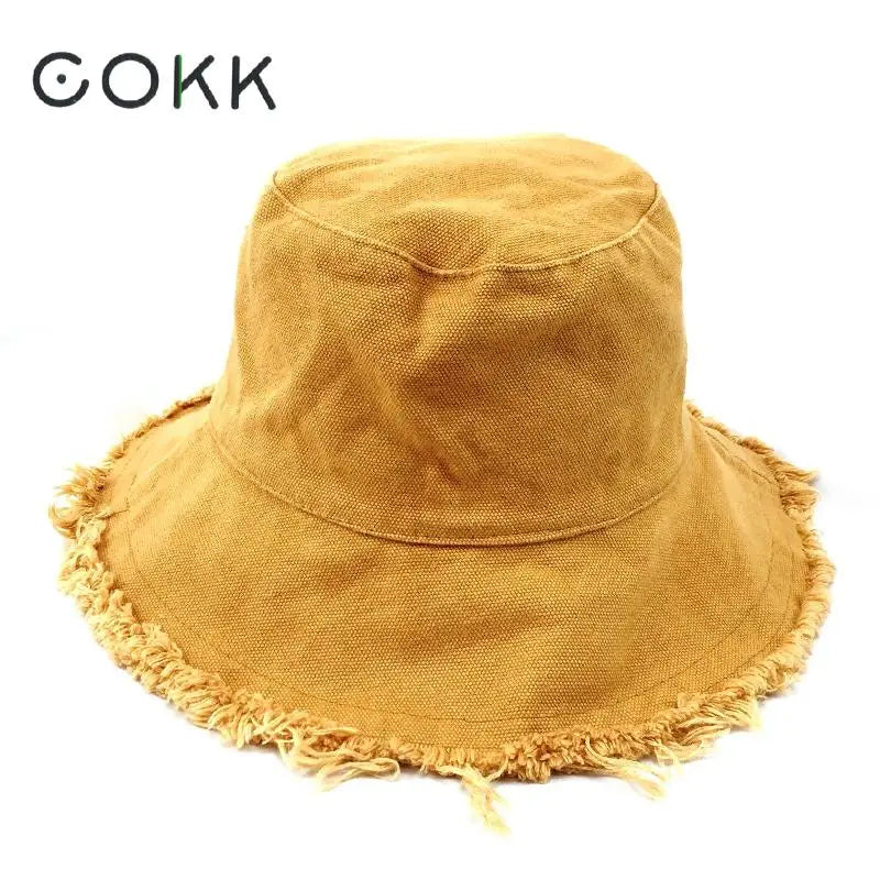 Bucket Hat Women Men Summer Fishing Hats Girls Casual Fishermen Cap Washed Denim Tassel Brim Kpop Hip Hop Bucket Hat Female