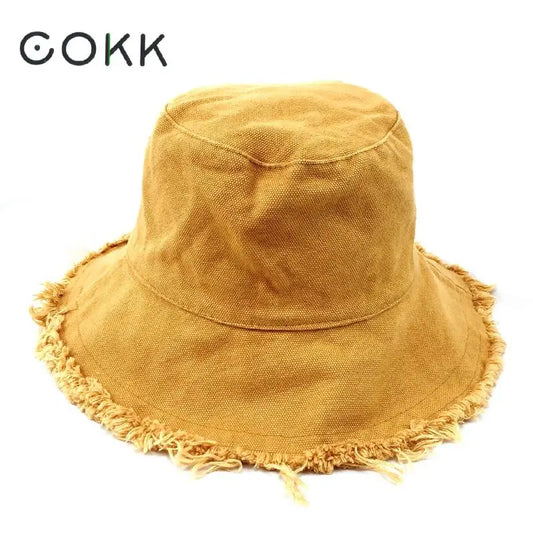 Bucket Hat Women Men Summer Fishing Hats Girls Casual Fishermen Cap Washed Denim Tassel Brim Kpop Hip Hop Bucket Hat Female