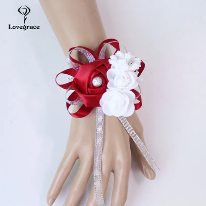 Lovegrace Wrist Corsages Bracelet Rose Artificial Flowers on the Wrist Bridesmaids Bracelet Marriage Bridal Hand Flower Wedding