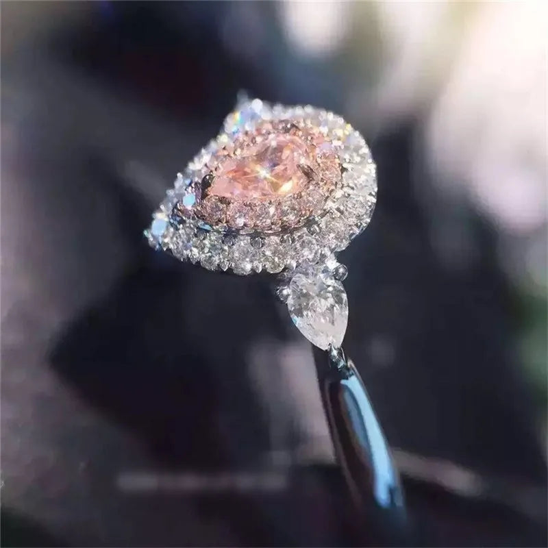 CC Fine Jewelry Rings For Women Fashion Pink Water Drop Love Engagement Bride Wedding Gift Ring Anillo CC585