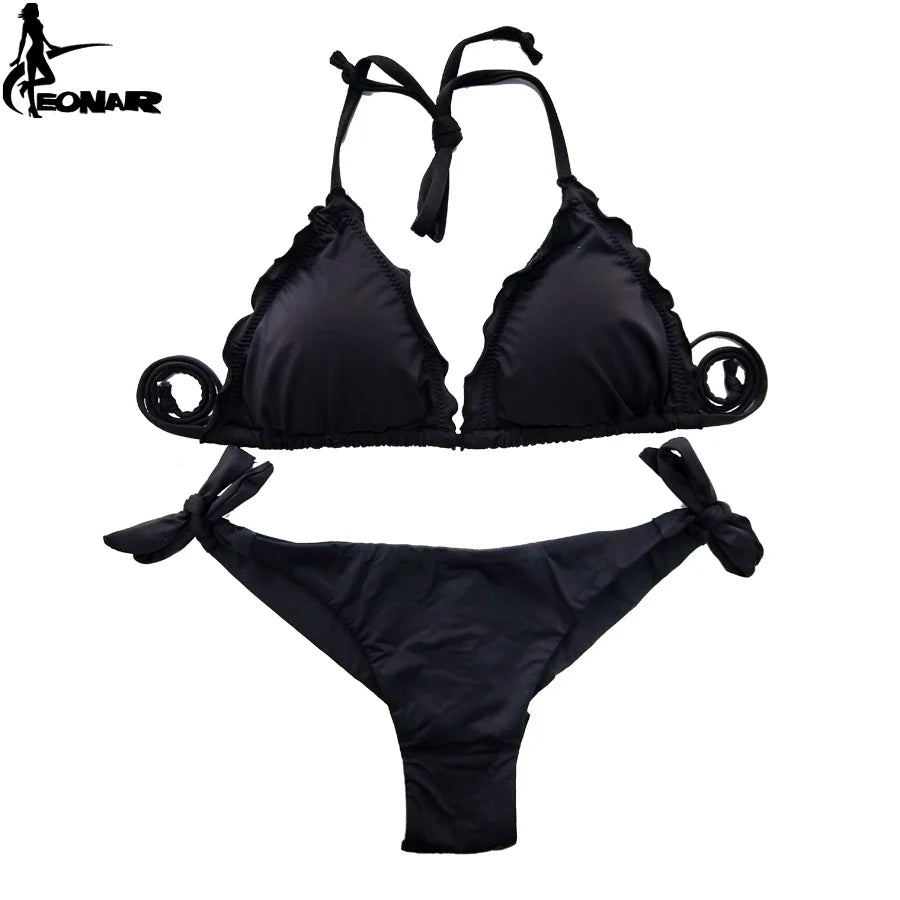 EONAR-Women's Ruffle Push Up Swimsuit, Brazilian Cut Bottom Bikini Set, Swimwear, Bathing Suit