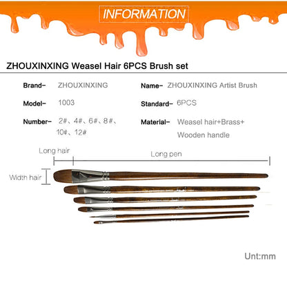 6pcs/Set artist paint brushes wood long rod Oil Paint weasel hair  Water Color Painting Acrylics Brush Art Drawing for Supplies
