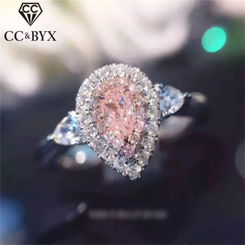 CC Fine Jewelry Rings For Women Fashion Pink Water Drop Love Engagement Bride Wedding Gift Ring Anillo CC585