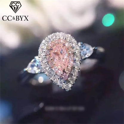 CC Fine Jewelry Rings For Women Fashion Pink Water Drop Love Engagement Bride Wedding Gift Ring Anillo CC585