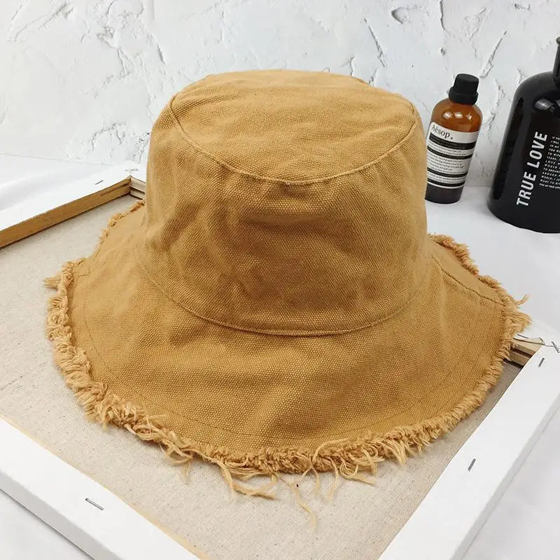 Bucket Hat Women Men Summer Fishing Hats Girls Casual Fishermen Cap Washed Denim Tassel Brim Kpop Hip Hop Bucket Hat Female