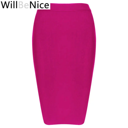 Willbenice Sexy Office Bandage Skirts Nude Purple White Bodycon Slim Womens Knee Length Hot Pink Fuchia Black Pencil Maxi Skirts