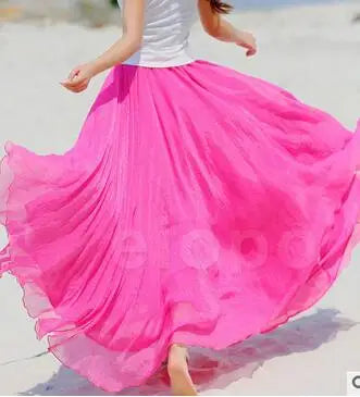 1pcs/lot bohemian style woman beach long skirt summer chiffon candy color long skirt casual skirt free size