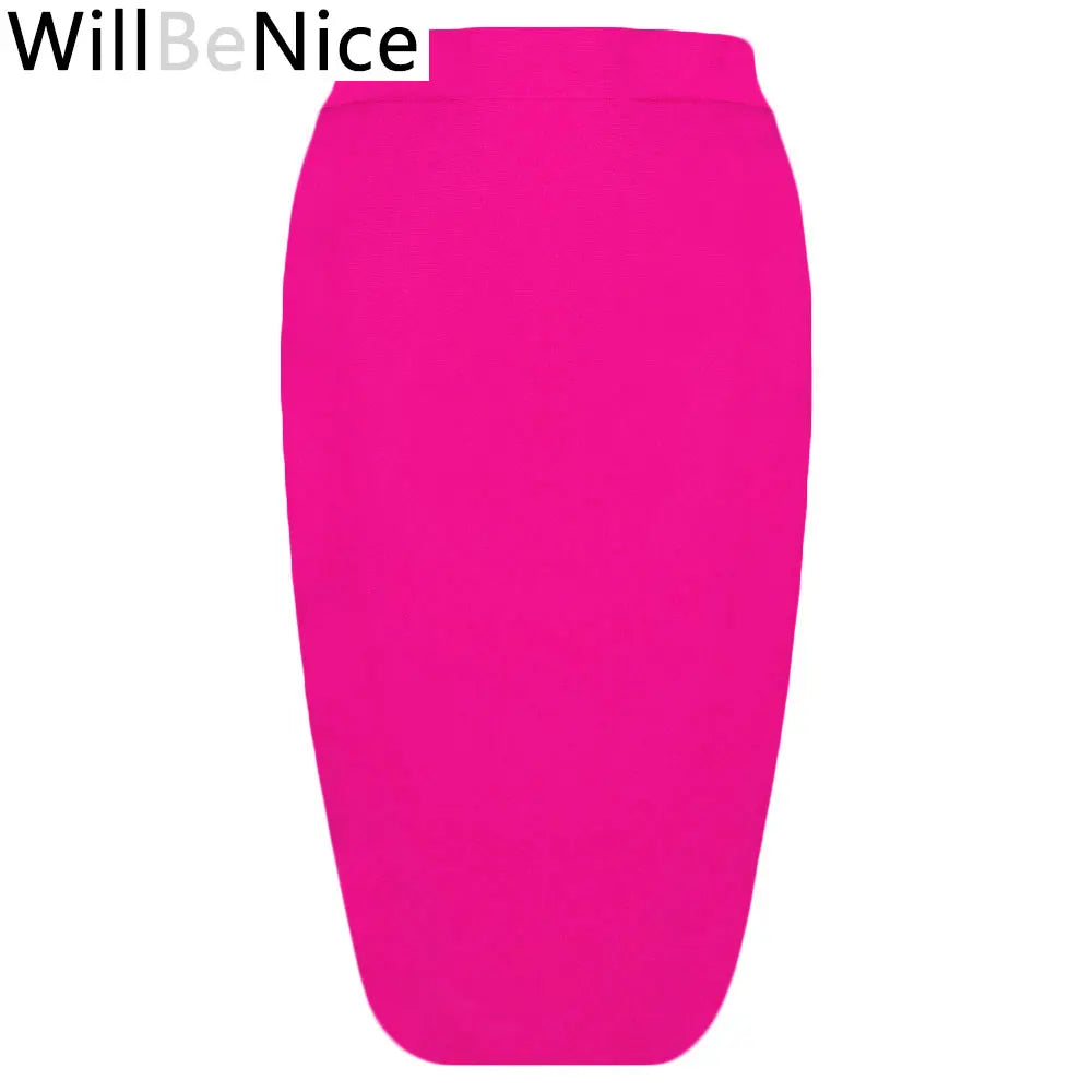 Willbenice Sexy Office Bandage Skirts Nude Purple White Bodycon Slim Womens Knee Length Hot Pink Fuchia Black Pencil Maxi Skirts