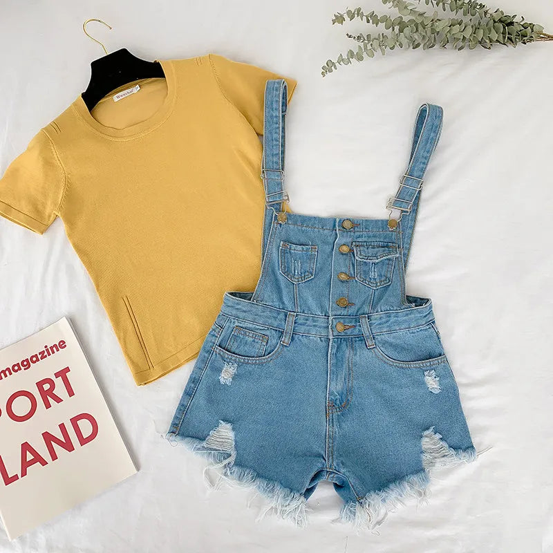 Women's Denim Overalls, Female Jumpsuit, Denim Rompers, Playsuit, Straps, Shorts, Fashion