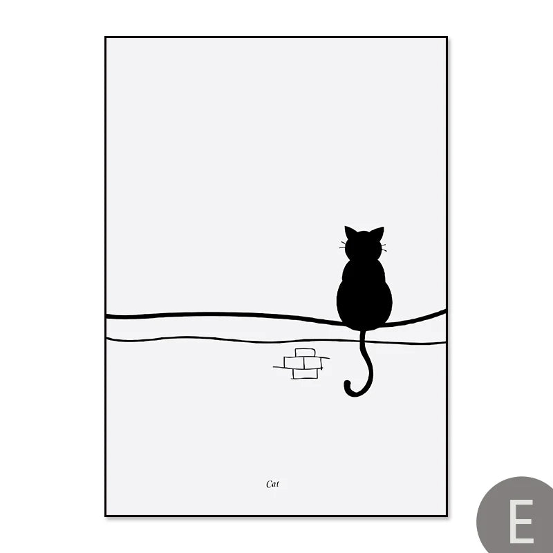 Cats Love Line Canvas Painting Minimalist Decorative Art Print Poster Nordic Black White Wall Picture Decor Nursery Kids Room