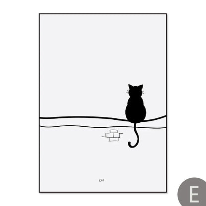 Cats Love Line Canvas Painting Minimalist Decorative Art Print Poster Nordic Black White Wall Picture Decor Nursery Kids Room