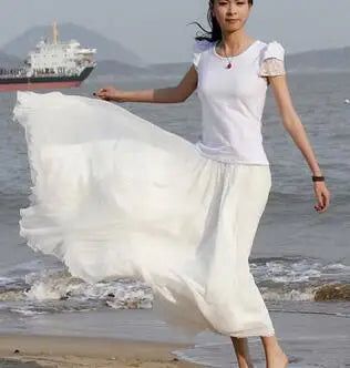 1pcs/lot bohemian style woman beach long skirt summer chiffon candy color long skirt casual skirt free size
