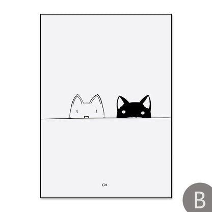 Cats Love Line Canvas Painting Minimalist Decorative Art Print Poster Nordic Black White Wall Picture Decor Nursery Kids Room