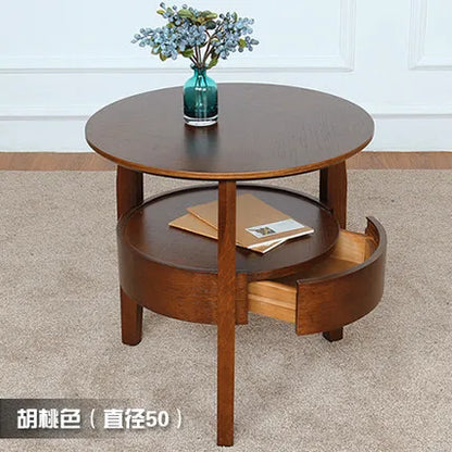 Living Room Small Round Wooden Table with Drawer,Simple Sofa Side Table, Coffee Tea Table