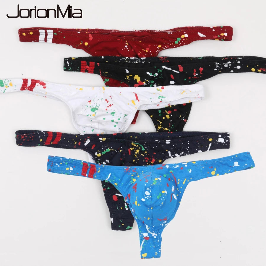 5 Mens Thongs and G Strings Sexy Printed Cotton Men's Underwear Penis Pouch Panties Men Bikini Briefs Jockstrap Men Cueca E-047