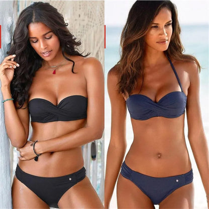 2020 Sexy Bikinis Backless stripe Bikini Set Bandage Push Up Swimwear Women Halter Swimsuit Brazilian Bathing Suits Beachwear