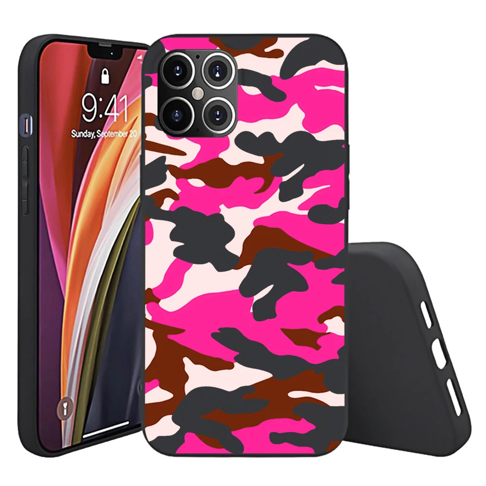 Luxury Green Camouflage TPU Mobile Phone Case for iPhone 13 PRO MAX Soft Matte Finish Shockproof PC Material Packaged