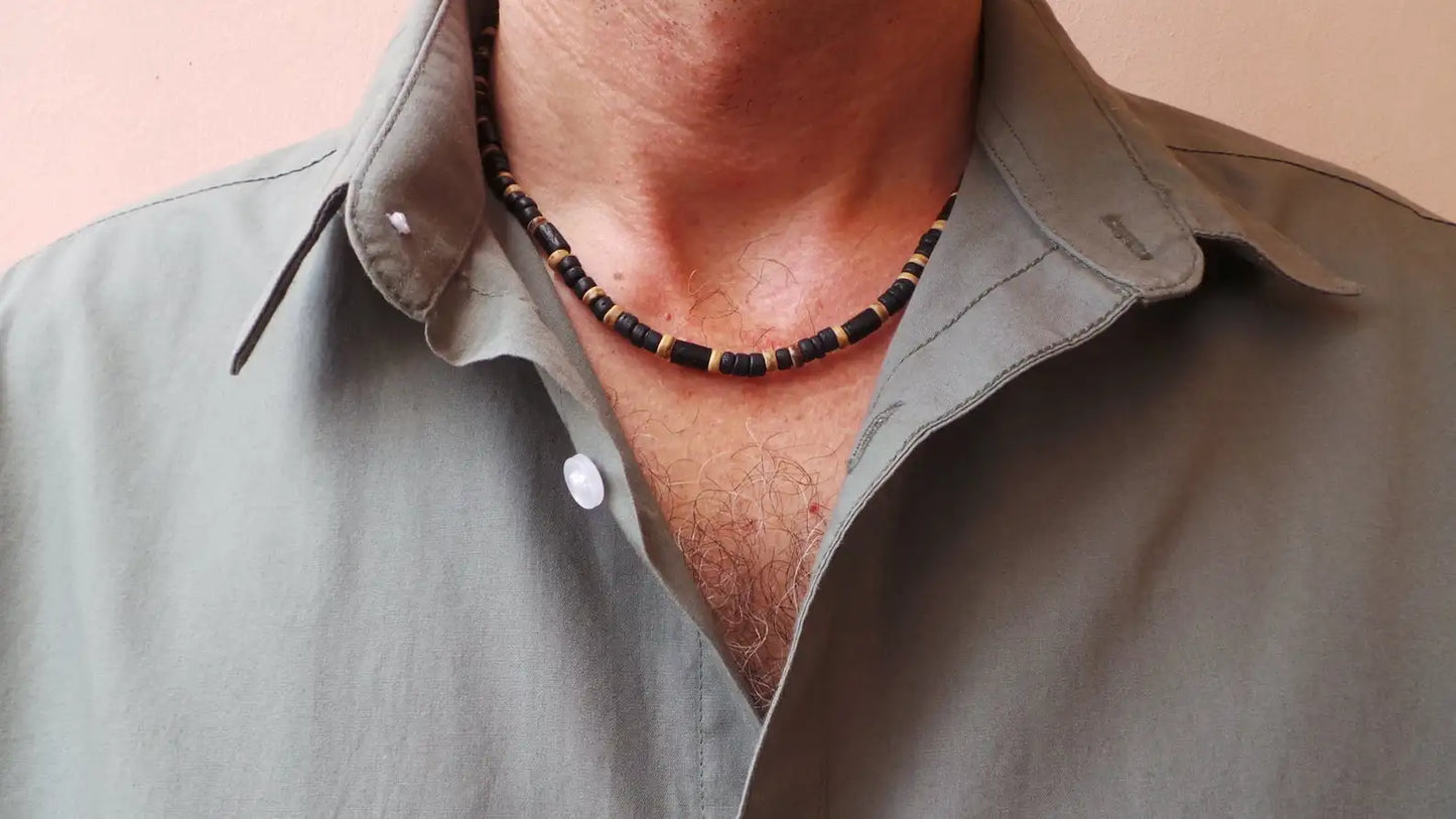 African Necklace Beaded necklace lava stone diffuser necklace Surfer necklace Mens coconut necklace