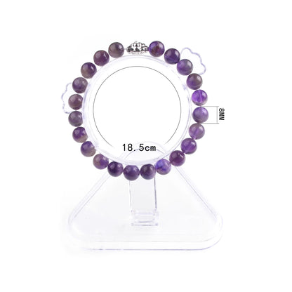 Silver Lion Head Gemstone Beads Stretch Bracelet for Women Men Handmade Crystal Beaded Elastic Healing Power Stone Jewelry