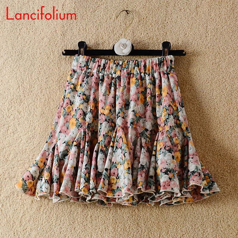 Y2k Chiffon White Black Skirt Summer Women 2021 Floral Dot Patchwork Ruffle Pleated High Waist Korean Kawaii Harajuku Mini Skirt