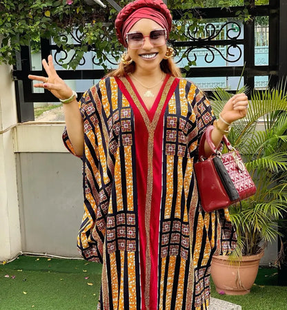 African moms fashion large-swing printed skirt luxury artificial stone decoration