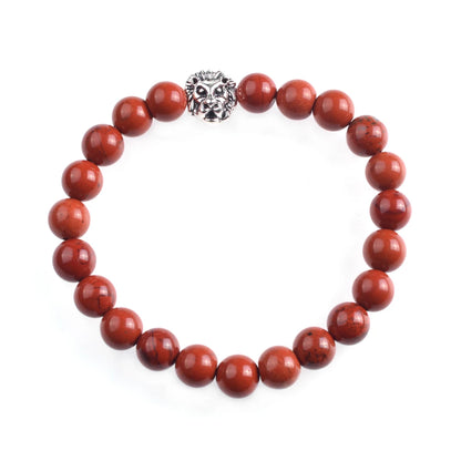 Silver Lion Head Gemstone Beads Stretch Bracelet for Women Men Handmade Crystal Beaded Elastic Healing Power Stone Jewelry