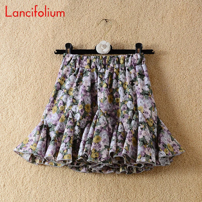 Y2k Chiffon White Black Skirt Summer Women 2021 Floral Dot Patchwork Ruffle Pleated High Waist Korean Kawaii Harajuku Mini Skirt