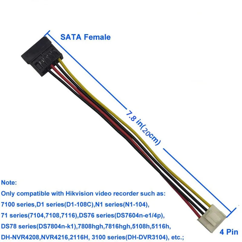 Angitu Hikvison Video Sata Power Adapter 4pin to Sata Female/2*sata 15 Pin HDD Cables Hikvision DAHUA Mini VCR IP Camera CCTV