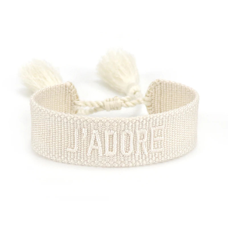 Rhinestone Embroidery Woven Bracelets Adjustable Rope Stackable Bangle For Women