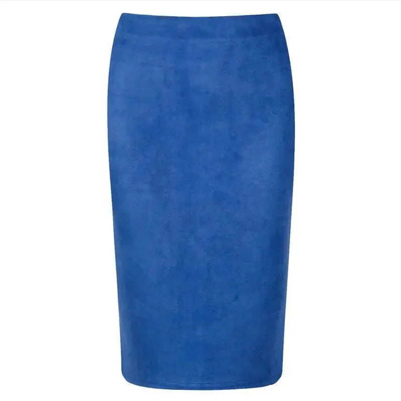 NEW Autumn Summer Women Suede Midi Pencil Skirt High Waist Gray green  XXL Sexy Style Stretch Wrap Ladies Office Work